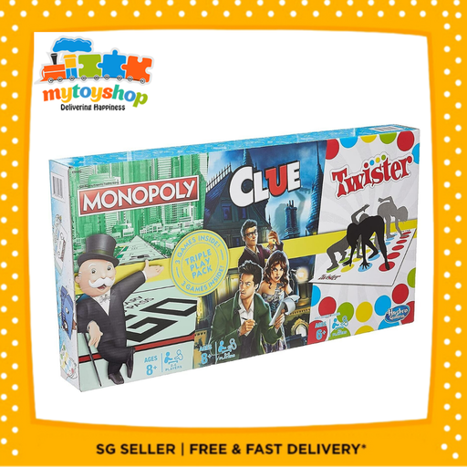 Hasbro MONOPOLY/Clue/Twister Triple Play Pack of 3 Family Board Games newest All In 1